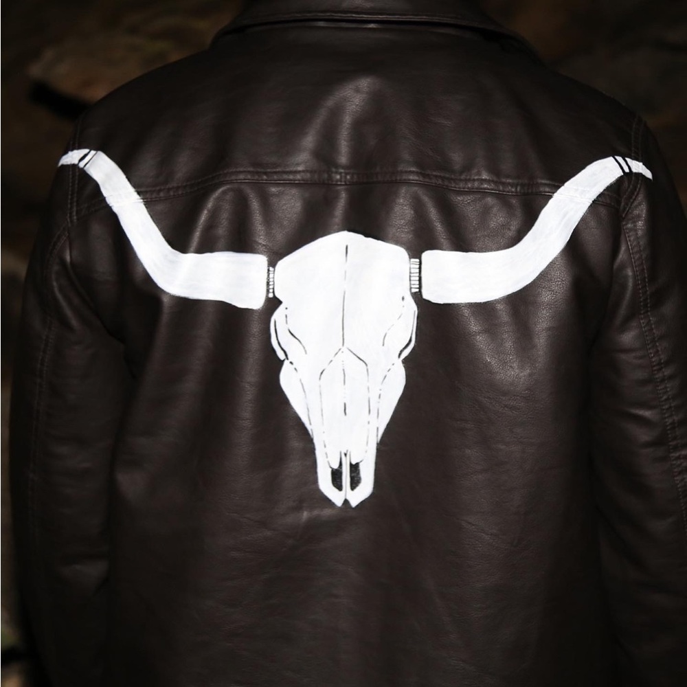 Long horn hand painted men’s leather jacket